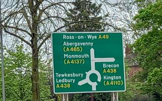 This sign in Edgar Street, Hereford, says Kington is on the A4110 rather than the A4111