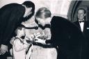 Champagne supper with the Duchess of Kent in aid of Slimbridge Wildfowl Trust at Berkeley Castle in February in 1973 with John Berkeley pn the right.