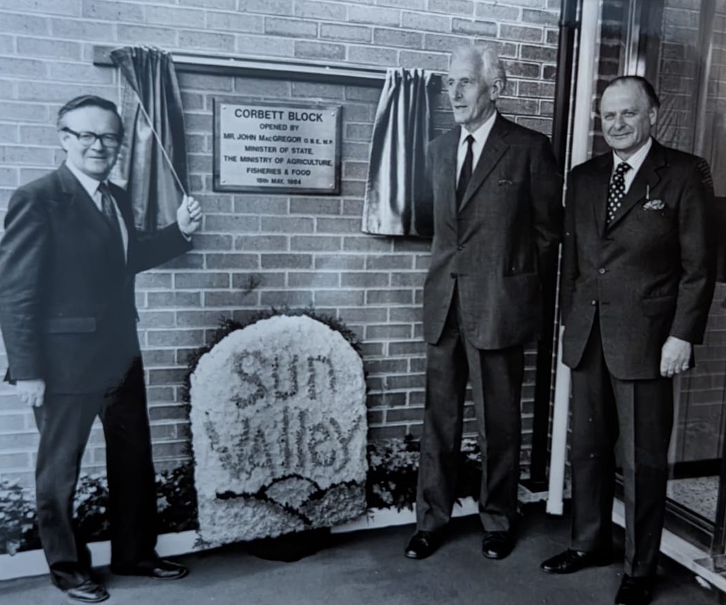 Sun Valley, 1984: Farm Minister John McGregor opens the Corbett Block with founder Col Corbett and chairman, Lieut-Col Eddie Phillips