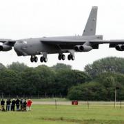 A B52 bomber lands at RAF Fairford, with one of these huge planes circling over Herefordshire last night
. Picture: SWNS