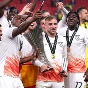 Jarrod Bowen celebrates West Ham’s European success