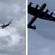 A Lancaster bomber flying over Munsley, near Ledbury