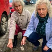 Green councillors Trish Marsh and Jenny Bartlett say Corn Square's pavement is crumbling