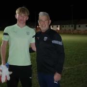 Liam Wilkes (left) with Ledbury Goalkeeping Academy coach Allan Hawkins