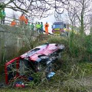The minibus crashed off the side of the motorway and down an embankment
