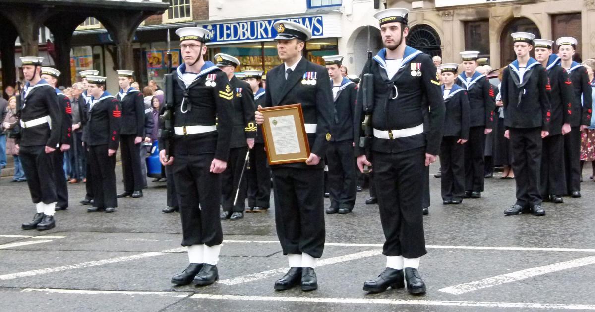 The crew with their Freedom of Ledbury document. By Andy Ward