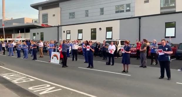 Ledbury Reporter: Staff at Hereford County Hospital sang You'll Never Walk Alone a part of Clap for our Carers in 2020. Picture: Wye Valley NHS Trust