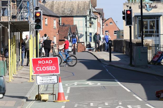 Ledbury Reporter: The Old Bridge in Hereford was closed for most vehicles due to social distancing. Picture: Rob Davies