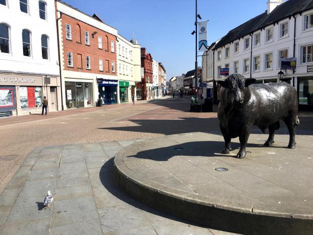 Ledbury Reporter: Hereford's High Town on March 24, 2020. Photo: Rob Davies