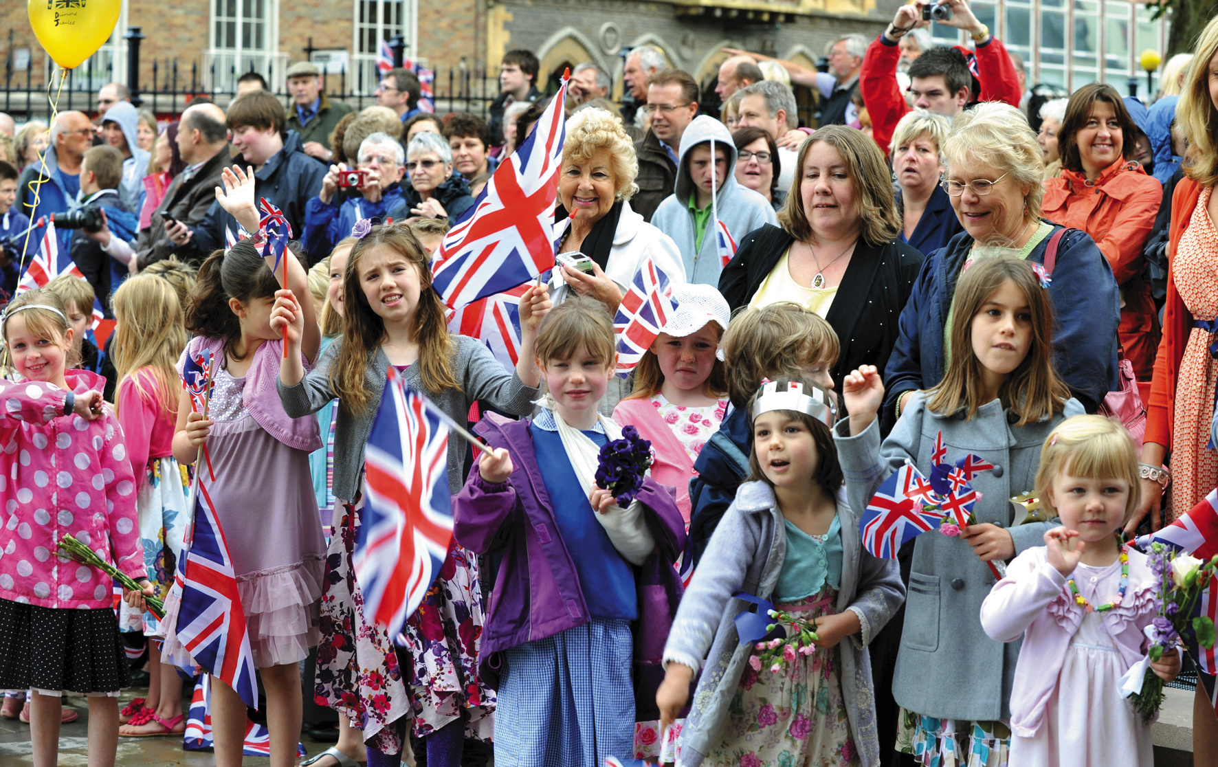 Queen Elizabeth II & Prince Philip visit to Hereford as part of her diamond jubilee tour, 2012. Eager crowds during the Queens visit to Hereford Cathedral yesterday (Wed)...Photo Chas Breton..