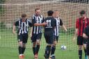 Report: Lewis Williams (centre) scored three in the 11-0 mid-week win for Ledbury.