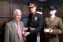 Gavin James is presented with his British Empire Medal by His Majesty’s Lord Lieutenant of Herefordshire Edward Harley OBE and cadet Jake Brown