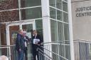 John Price (middle) leaving Hereford Magistrates Court