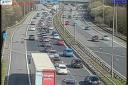 Traffic queueing northbound on the M6 on Good Friday