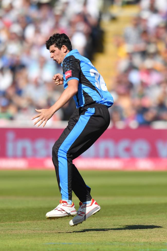Worcestershire Rapids' Pat Brown celebrates taking the wicket of Nottingham Outlaws' Dan Christian during Semi Final 1 on Finals Day of the Vitality T20 Blast at Edgbaston, Birmingham..