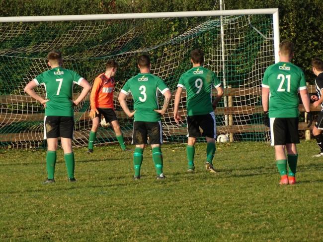 Hat-trick: George Walker completes his triple from the penalty spot against Shobdon in Ledbury Town's 11-2 win.
