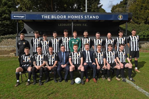 Ledbury Reporter: Ledbury Town's squad in front of the Bloor Homes stand