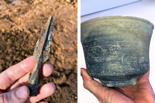 A spearhead and a drinking vessel are among the artefacts found near Ledbury Viaduct