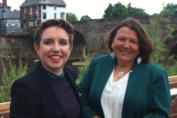 Green Party co-leader Carla Denyer (left) and local party leader Ellie Chowns in Hereford last night.