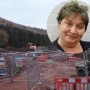 A Herefordshire development site, and (inset) Coun Liz Harvey.