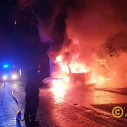 Firefighters battle a van fire in Ledbury