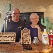 Landlords Chris and Heather in the Oak Inn's new Tiki Bar
