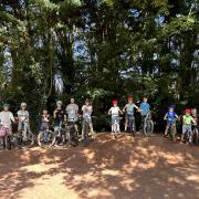 Children at the launch of the pump track in Bishop's Frome