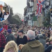 A large crowd watched the Boxing Day Hunt in Ledbury. However, there were some protesters waving banners.
