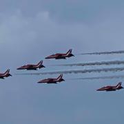 The Red Arrows fly over the Malverns on their way in to Herefordshire on May 31