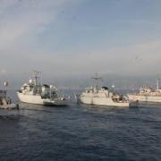 The NATO units close in Arrow Formation, whilst steaming off the Italian coast