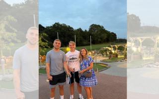 Jarrod Bowen and Dani Dyer (right) alongside Jarrod's sister at Grove Golf and  Bowl